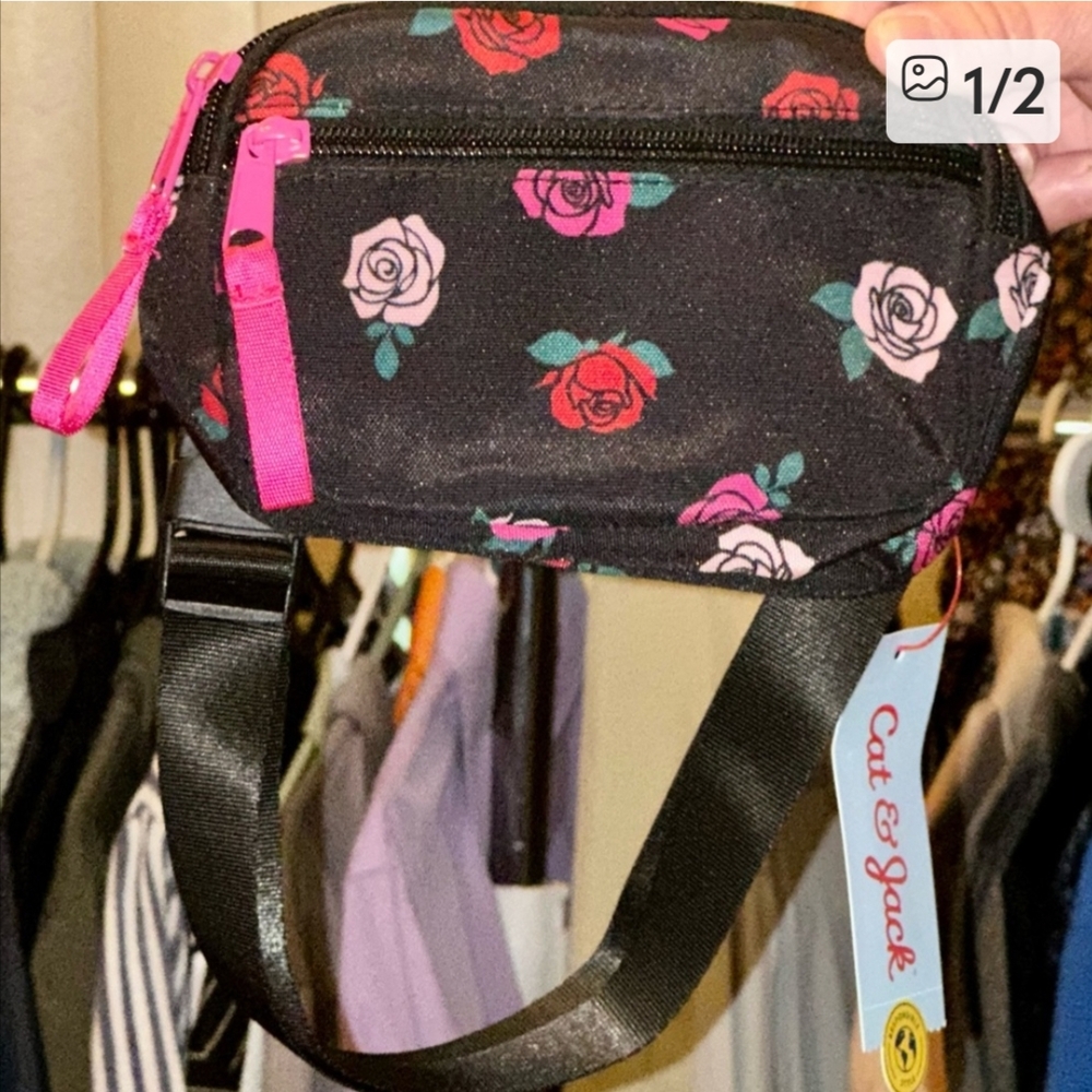 Cat & Jack Black Bag with Pink Floral Design